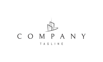 A vector logo featuring an abstract image two skyscrapers standing side by side, designed with clean geometric lines and a modern silhouette.