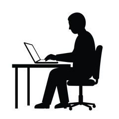 Silhouette Man Working Laptop Office Desk
