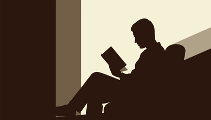 Silhouette Man Reading Book, Calm Mood