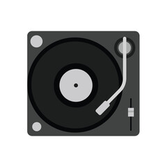 Classic Black Turntable Record Player with Spinning Vinyl Disc for Retro Music Listening