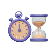 A illustration of a stopwatch and an hourglass symbolizing time management, deadlines, and productivity.