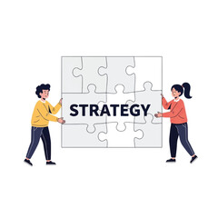 Two people holding a puzzle with the word 