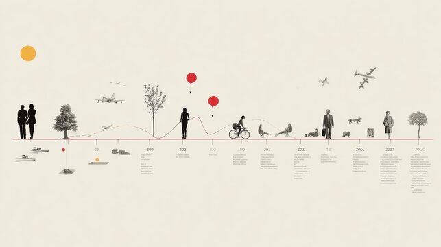 Journey Through Life Milestones Represented in a Creative Abstract Timeline Showcasing Various Stages From Youth to Senior Years