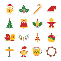 Christmas Colorful Solid Icon Set. Festive Vector Icons for Winter Holiday, Santa, Gifts, and Celebration of Merry Christmas. Colorful Christmas Icon Set. Solid Style Holiday Vector Collection