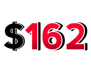$162 dollars sign symbol price tag on transparent background red color for shop retail business concept