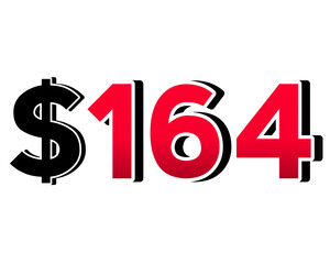164 dollars sign symbol price tag on transparent background red color for shop retail business concept