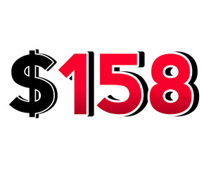 $158 dollars sign symbol price tag on transparent background red color for shop retail business concept