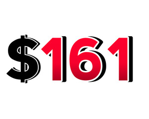 $161 dollars sign symbol price tag on transparent background red color for shop retail business concept