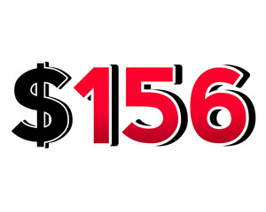 $156 dollars sign symbol price tag on transparent background red color for shop retail business concept
