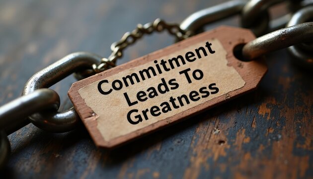 Inspirational Tag on Chain Symbolizing Commitment and Greatness