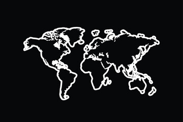Global World Map Outline Design in Black and White for Educational and Creative Purposes