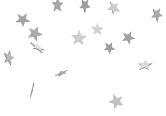 Light grey star-shaped confetti gracefully floating and softly falling on a transparent seamless background, bright diffuse lighting, sharp focus, clean contours, ample negative space. Concept of