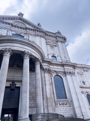 Part of St Pauls Cathedral in London captured in cool tones. Example of English Baroque architecture and an iconic landmark in the historic center of the city