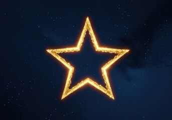 A glowing golden star outline against a dark blue background with tiny white specks.