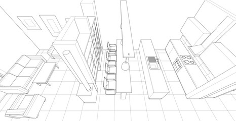 house interior sketch 3d illustration	
