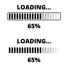 Loading bars in different gray designs isolated on a transparent background for websites and graphic resources. 65% loaded bar.