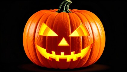 Fototapeta premium Illuminated jack-o'-lantern with a spooky expression ready for trick-or-treating season