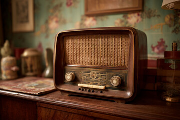 A vintage radio plays music from the era celebrating the end of the war, evoking the atmosphere of joy and relief across Europe.
