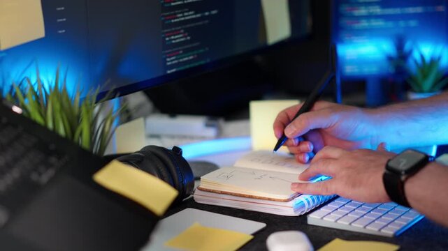 Check Programmer Project Notes Task Planning Workspace hand marking checkboxes in noteboo