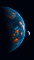 Abstract Planet, Swirling Nebula, Dark Space, Moon, Digital Art