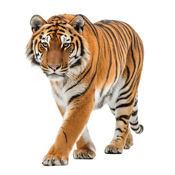 Tiger walking isolated on black background wildlife predator big cat bengal tiger animal photography 100 character
