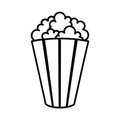a black and white drawing of a popcorn icon