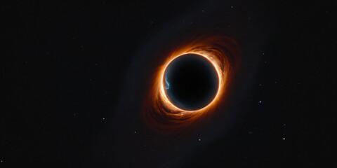 Naklejka premium Surreal depiction of a black hole with glowing accretion disk in space, Generative AI