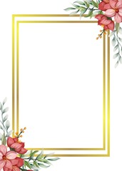 Elegant Watercolor Floral Frame with Golden Square Border