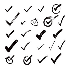Collection of Hand-Drawn Check Marks on Transparent Background