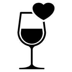 Icono con silueta de corazón dentro de copa de vino