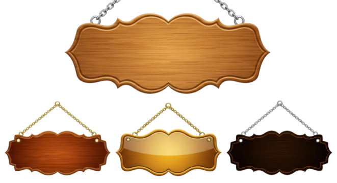 Hanging wooden signboards for creative designs isolated PNG with Transparent Background