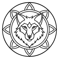 Geometric Wolf Mandala Outline Icon Design