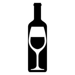 Icono con silueta de copa en espacio negativo en botella de vino