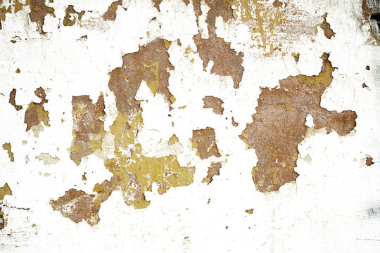 Isolated peeled plaster or paint wall fragment transparent background PNG for text overlay