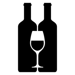 Icono con silueta de copa en espacio negativo en 2 botellas de vino