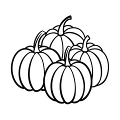 border of various pumpkins black line drawing