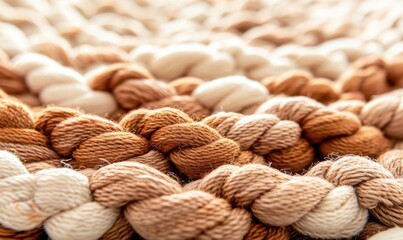Textured yarn surface with natural warm tones craft and handmade background