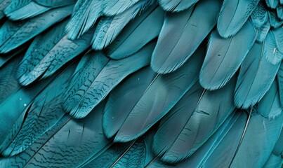 Turquoise feathers abstract texture background close up detailed arrangement