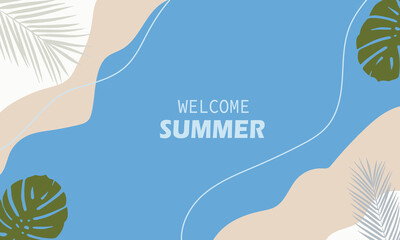 vector illustration of a hand holding a tropical beach