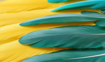 Vibrant feathers abstract green and yellow plumage background texture pattern