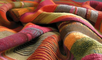 Vibrant multicolored textile fabric with intricate woven pattern design