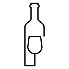 Icono con silueta de copa en botella de vino con líneas 