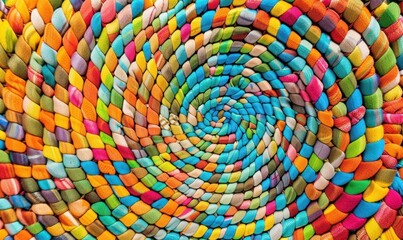 Vibrant spiral woven textile mat colorful textured background and surface