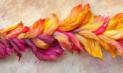 Vibrant twisted yarn abstract colorful fiber art with soft gradient texture