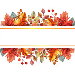Autumn Watercolor Frame with Leaves and Berries