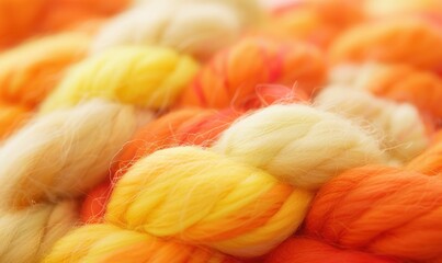Warm colored wool yarn texture macro fiber art background pattern