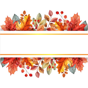 Autumn Watercolor Frame with Leaves and Berries