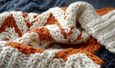 Wool knitting pattern texture close up warm colors design and cozy textile