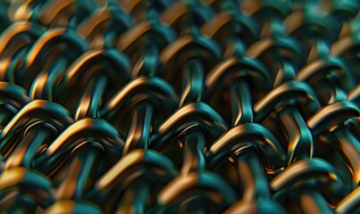 Woven strands of metallic fiber abstract macro texture and interlocking design