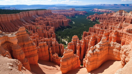 Amphitheaters of Orange and Red Hoodoos Rising from Pine Forests in Bryce Canyon, Utah